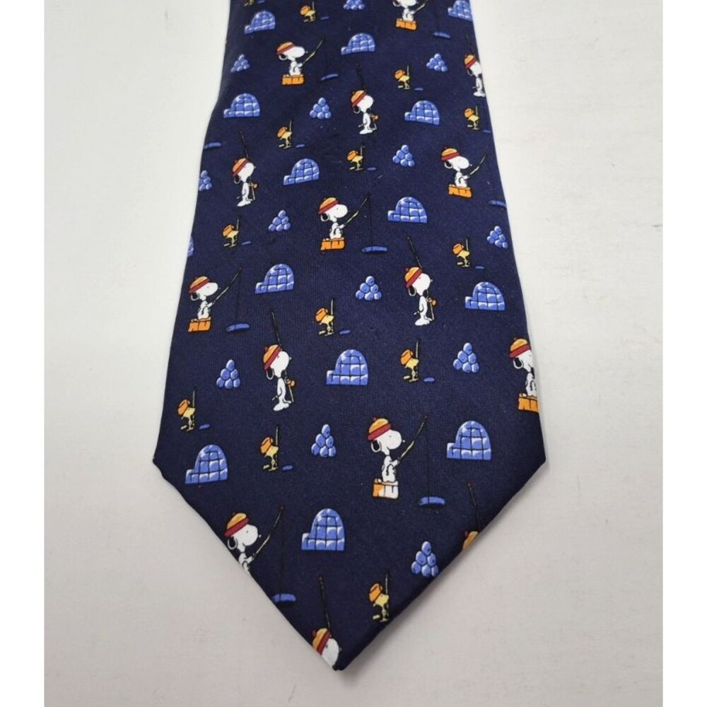 Giorgio Armani Snoopy & Woodstock Ice Fishing 100% Silk Necktie Handmade Italy